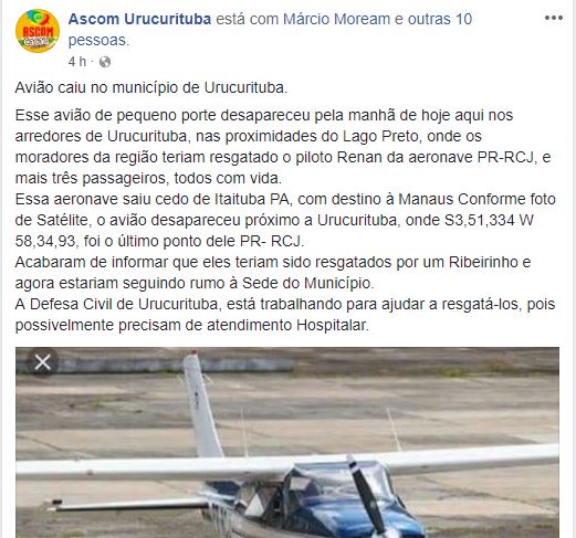Avião monomotor desaparece em Urucurituba