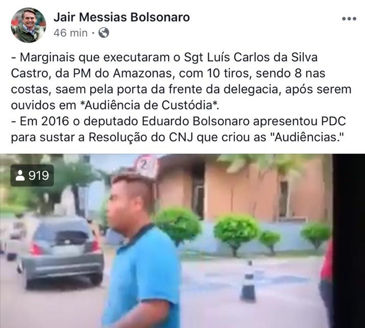 Bolsonaro fala sobre liberdade de 'marginais' que mataram sargento da PM Bolsonaro fala sobre liberdade de 'marginais' que mataram sargento da PM