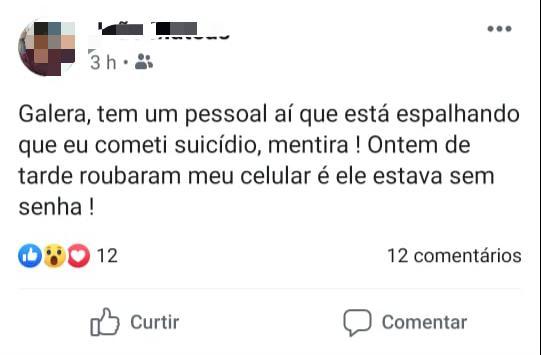 FAKE NEWS Estudante de Colégio Militar tem celular roubado e ladrão posta que ele se matou FAKE NEWS Estudante de Colégio Militar tem celular roubado e ladrão posta que ele se matou