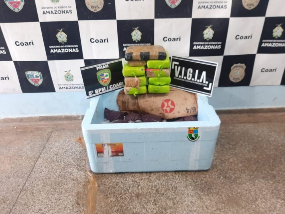 Em isopor de açaí, PM apreende quase 10kg de maconha skunk em Coari Em isopor de açaí, PM apreende quase 10kg de maconha skunk em Coari