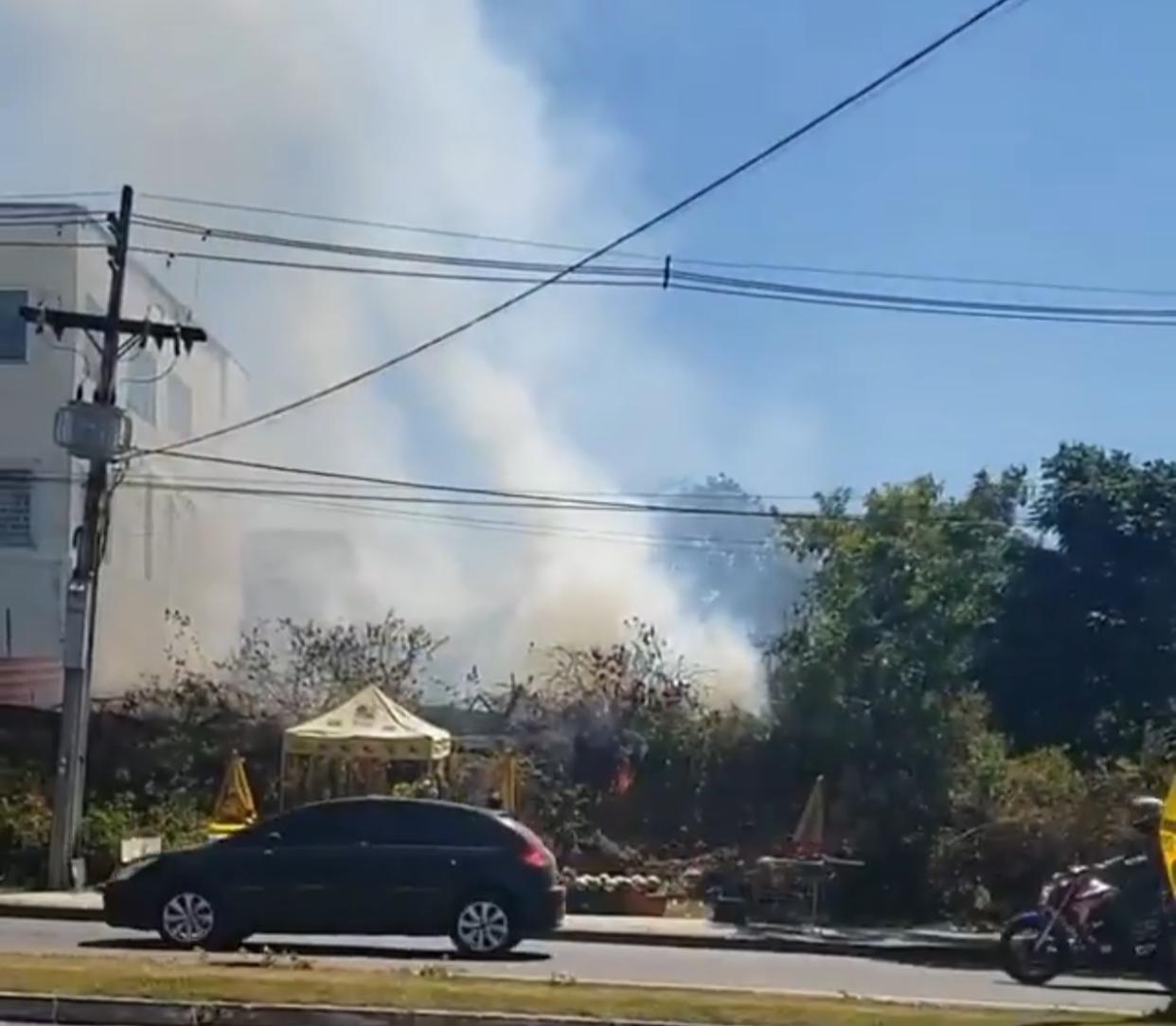 Inc&ecirc;ndio atinge vegeta&ccedil;&atilde;o perto do Big Amig&atilde;o na avenida das Torres