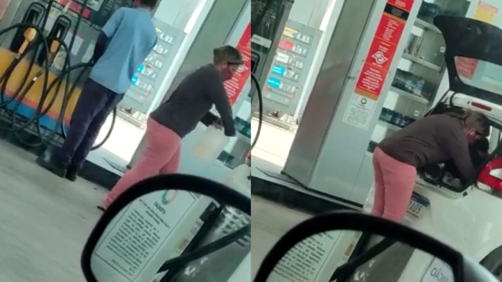 Vídeo mostra mulher comprando gasolina em galão e ela é confundida com criminosos. Conheça a história Vídeo mostra mulher comprando gasolina em galão e ela é confundida com criminosos. Conheça a história