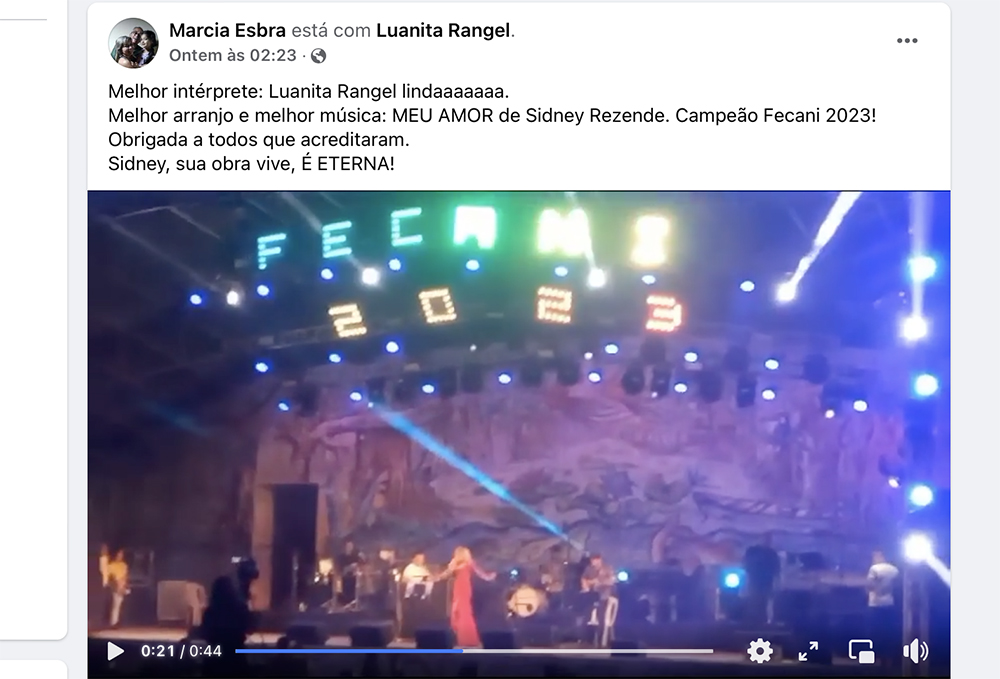 Veja ‘Meu amor’, campeã do Fecani Veja ‘Meu amor’, campeã do Fecani