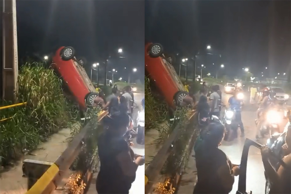 Carro Capota E Fica Preso Entre Cerca E Barra De Prote O Na Avenida