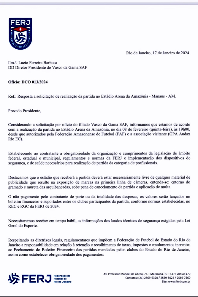 Vasco confirmado