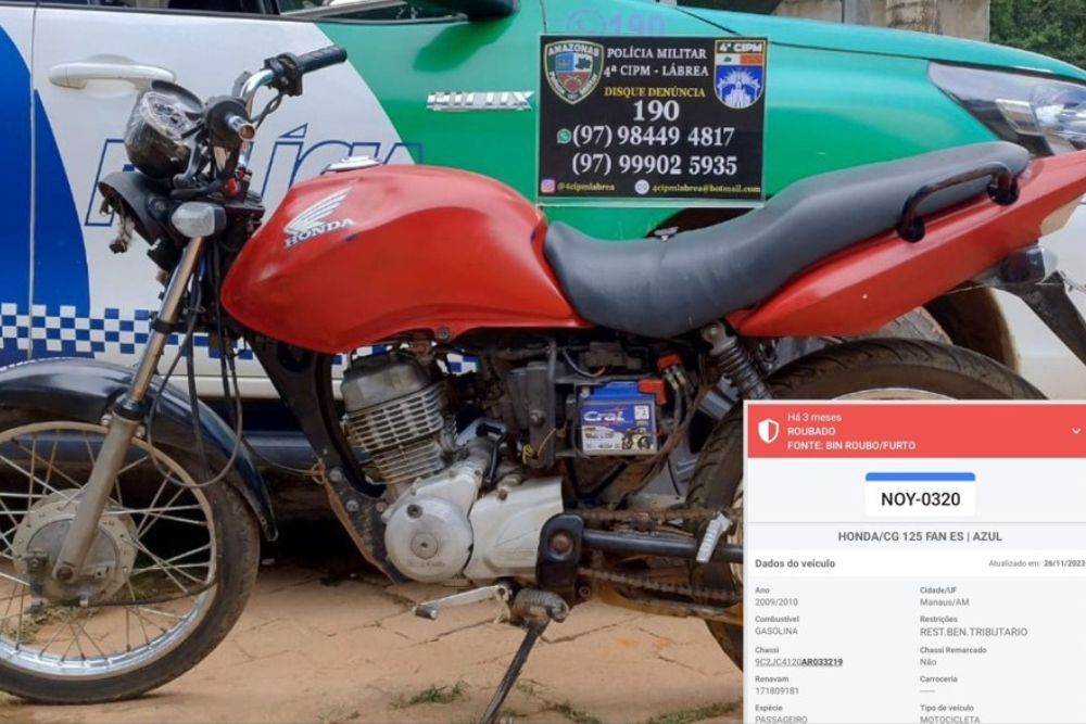 Polícia recupera motocicleta com retrição de roubo no interior do AM Polícia recupera motocicleta com retrição de roubo no interior do AM