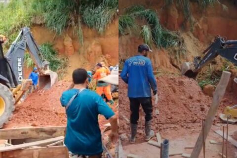 Funcionários de obra ficam soterrados após deslizamento de terra no bairro Flores