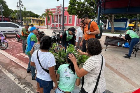 Blitz Educativa distribui mudas à população de Parintins durante abertura da Semana Municipal do Meio Ambiente