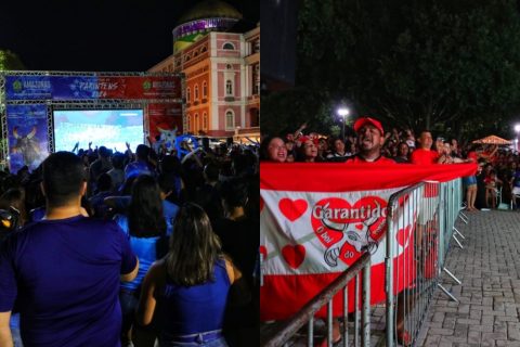 Torcedores do Caprichoso e Garantido lotam Largo São Sebastião para assistir última noite do 57° Festival de Parintins