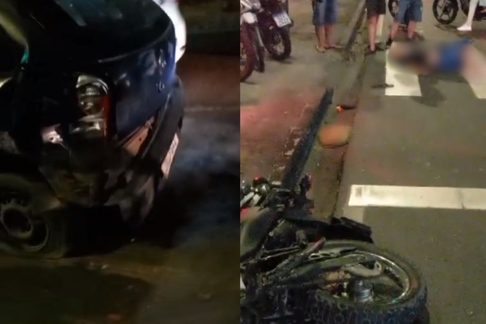 Motociclista &eacute; arremessado ap&oacute;s colidir com traseira de carro em Manaus