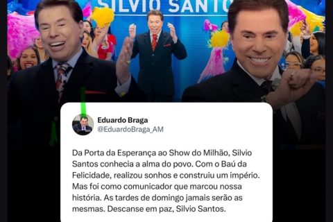 Senador Eduardo Braga lamenta morte de Silvio Santos, lenda da televisão brasileira