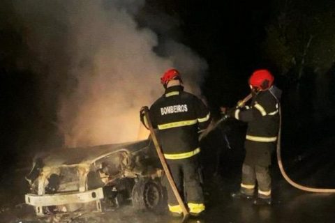 CBMAM combate incêndio em veículo e impede propagação para área de vegetação da BR-174