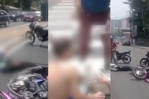 Acidente com moto deixa casal, criança e idoso feridos na avenida Constantino Nery