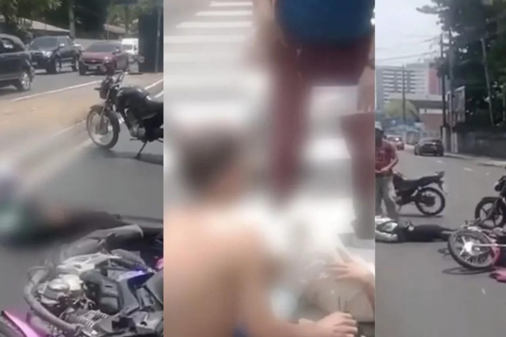 Acidente com moto deixa casal, crian&ccedil;a e idoso feridos na avenida Constantino Nery