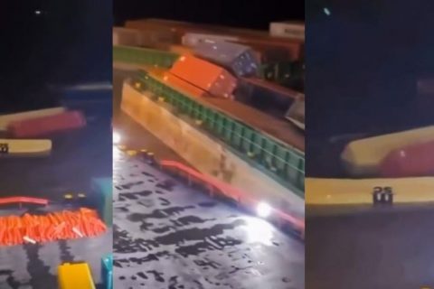 Contêineres despencam de balsa no Porto Chibatão em Itacoatiara