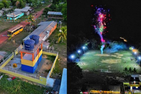 Bi Garcia inaugura sistema de abastecimento de água e campo de futebol iluminado em comunidades de Parintins