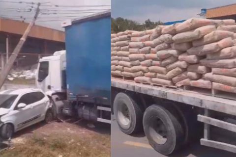 Acidente com caminhão de cimento causa transtornos no Distrito Industrial em Manaus