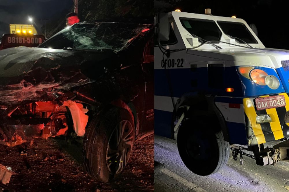 Acidente entre com carro-forte e ve&iacute;culo de passeio deixa duas pessoas feridas em Manaus