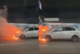 Carro pega fogo na avenida Torquato Tapajós