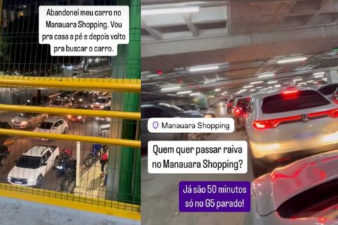 Jornalista abandona carro após ficar preso em engarrafamento de shopping em Manaus