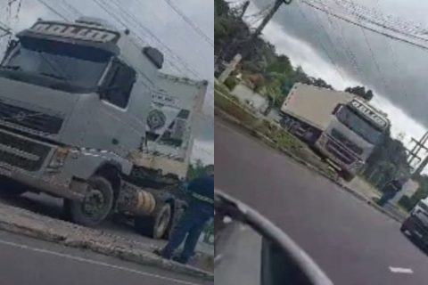 caminhão cai em manobra e paralisa trânsito em avenida de Manaus