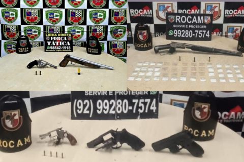 Várias armas e drogas são encontrados pela PM em área de mata em Manaus
