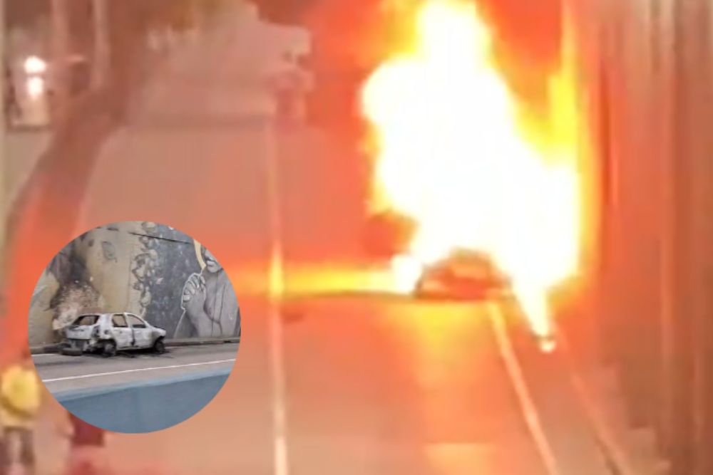 Carro fica destru&iacute;do ap&oacute;s inc&ecirc;ndio na Avenida Djalma Batista