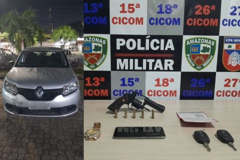 Polícia Militar prende dois homens com arma de fogo e veículo com restrição de roubo em Manaus