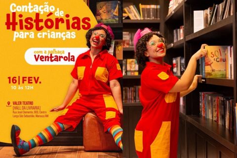 Livraria Valer Teatro promove contação de histórias com palhaça Ventarola neste domingo (16)