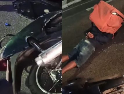 Entregador tenta fugir de blitz policial e sofre acidente na avenida Torquato Tapajós
