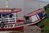 Marinheiro dorme ao leme e barco colide com barranco no Rio Amazonas