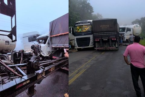 Vídeos: Acidente com três carretas interdita trecho da BR-174 nesta quarta-feira (12)