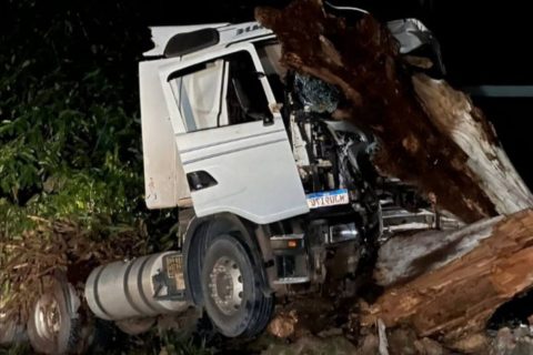 Carreta desgovernada colide em árvore e muro na zona Leste de Manaus