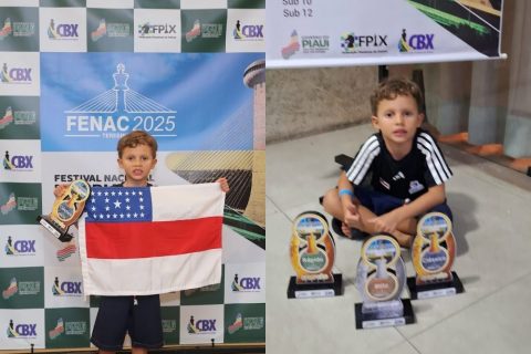 Aos 6 anos, amazonense brilha e conquista títulos nacionais no maior torneio de xadrez infantil do Brasil