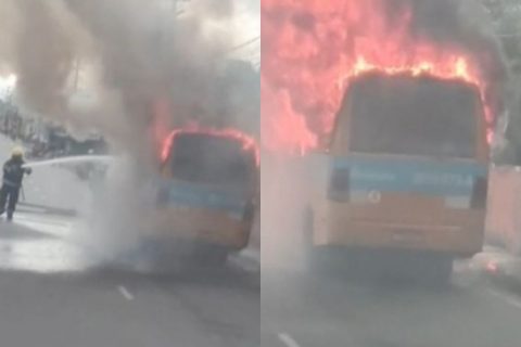 Vídeo: "Amarelinho" pega fogo na avenida Autaz Mirim