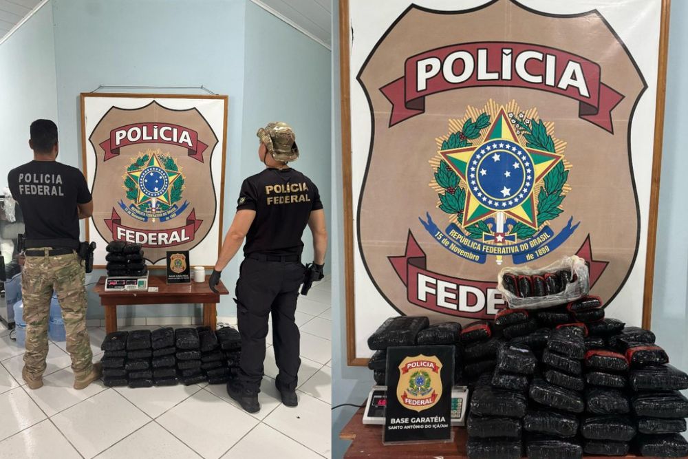 PF encontra 65 kg de drogas camufladas em sacos de lixo e alimentos no Amazonas PF encontra 65 kg de drogas camufladas em sacos de lixo e alimentos no Amazonas