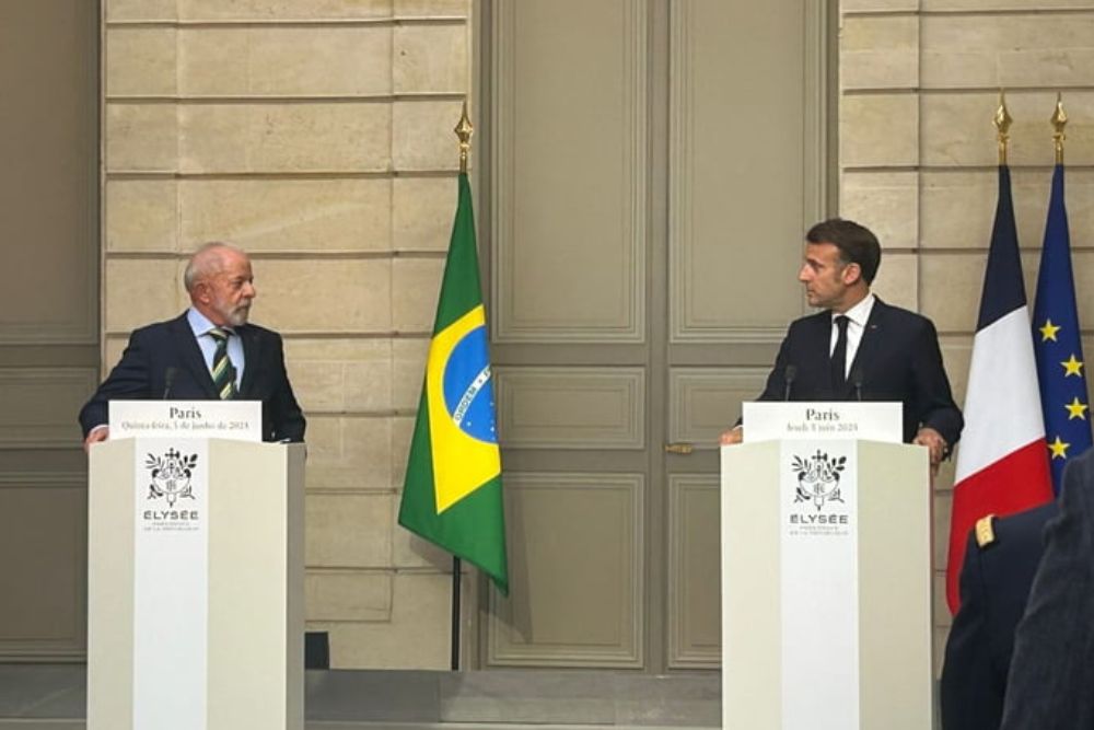 Lula pede apoio de Macron para destravar acordo entre Mercosul e Uni&atilde;o Europeia