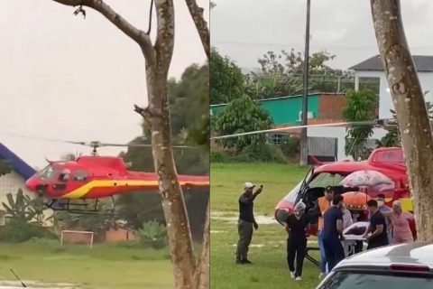 Helicóptero pousa ao lado de hospital em Parintins para resgatar indígena em estado grave