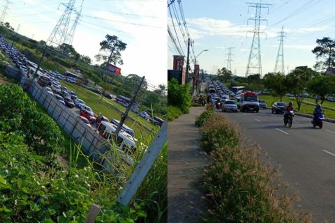 Acidente entre carro e moto causa congestionamento na avenida das Torres