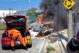 Motociclista morre carbonizado após explosão causada por acidente no Distrito Industrial