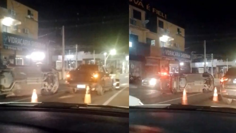 Motorista perde controle e capota carro no bairro Nossa Senhora das Graças, em Manaus