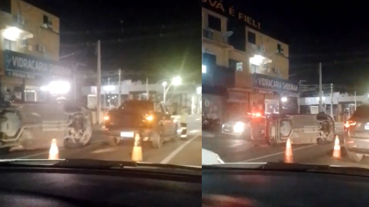 Motorista perde controle e capota carro no bairro Nossa Senhora das Graças, em Manaus