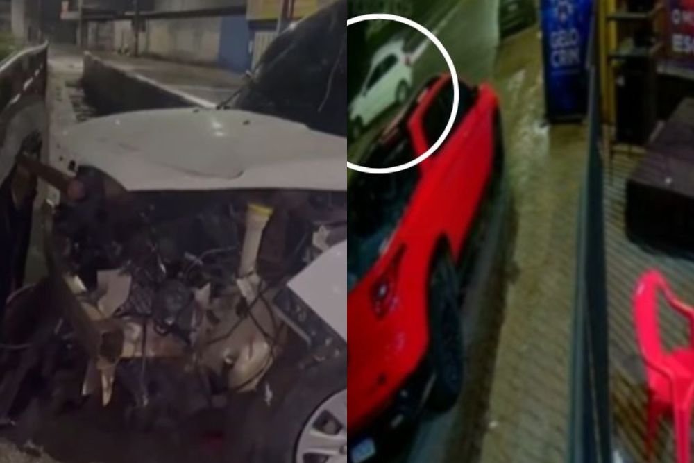 Carro desgovernado destrói mureta na Avenida do Igarapé do Passarinho