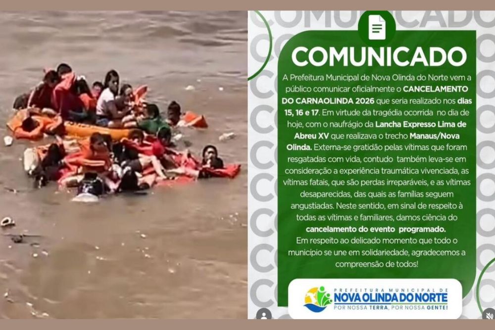 Nova Olinda do Norte suspende Carnaval 2026 após naufrágio de lancha no Encontro das Águas