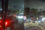 Caminhonete derruba poste após acidente na Ponta Negra, em Manaus