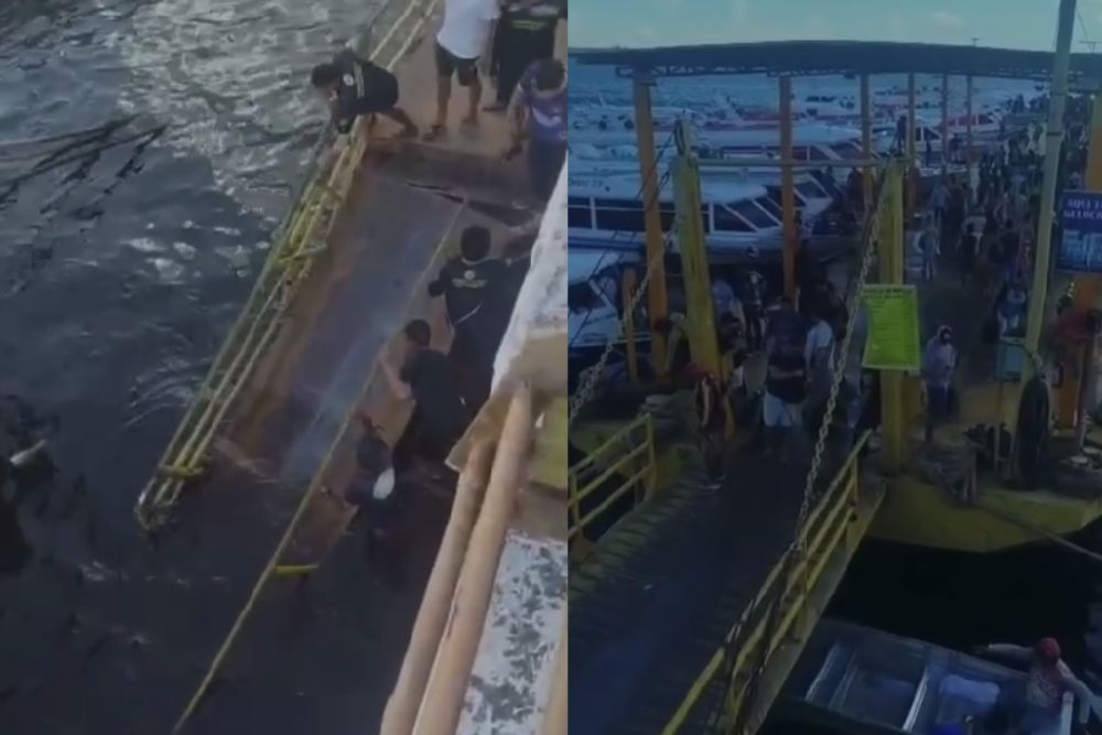 Estrutura de acesso à Balsa Amarela desaba e deixa passageiros presos em Manaus; veja vídeo Estrutura de acesso à Balsa Amarela desaba e deixa passageiros presos em Manaus; veja vídeo