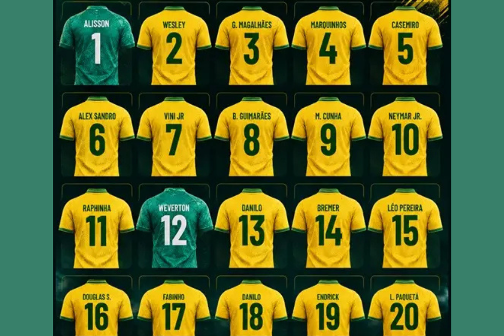 CBF divulga numeração da Seleção Brasileira para a Copa do Mundo de 2026