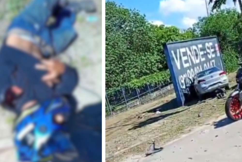 Motorista de aplicativo perde controle do carro e deixa motociclista ferido em Manaus