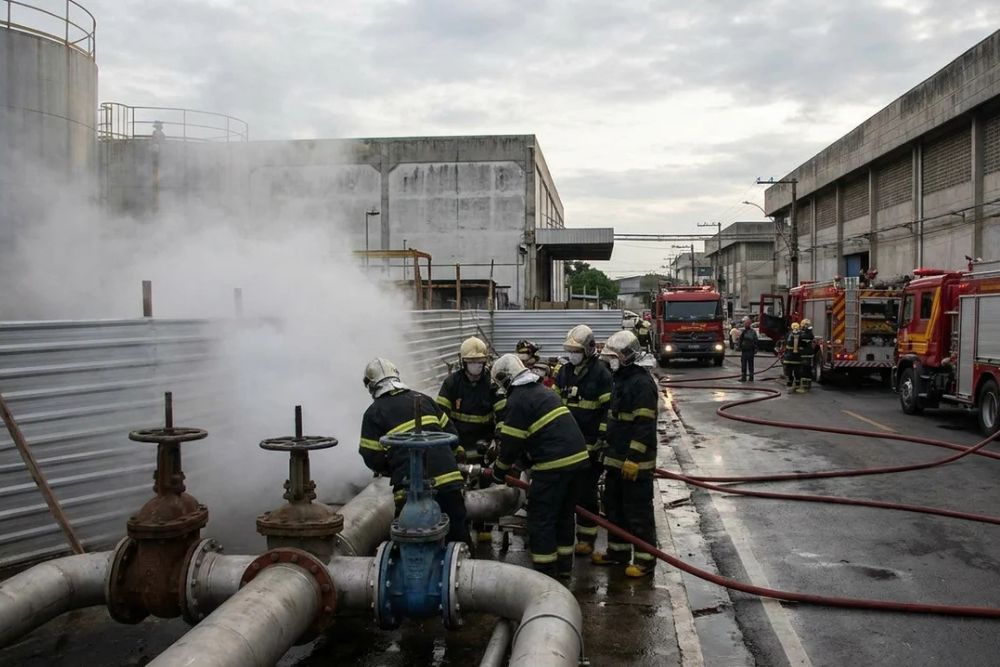 Bombeiros mantêm resfriamento de tanque após vazamento de estireno em Manaus