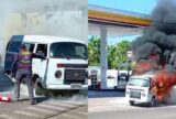 Kombi pega fogo em posto de combustíveis e assusta trabalhadores em Iranduba